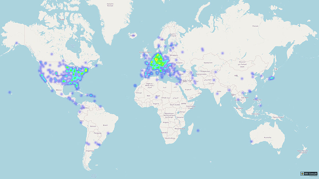 Heatmap of affected devices on a world map