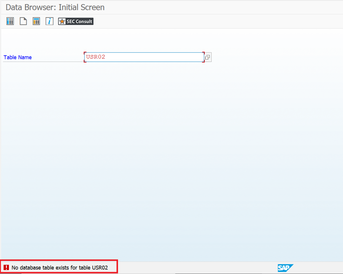 Successful deletion of system table screen - SEC Consult