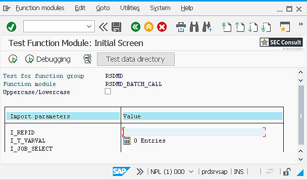 Figure 2: Import parameters of Function Module RSDMD_BATCH_CALL.