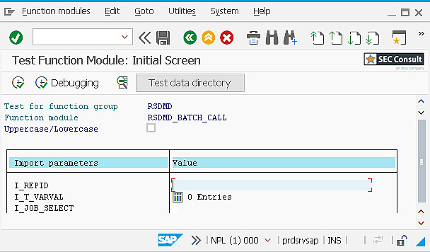 Abbildung 2: Import Parameter des Funktionsmoduls RSDMD_BATCH_CALL.