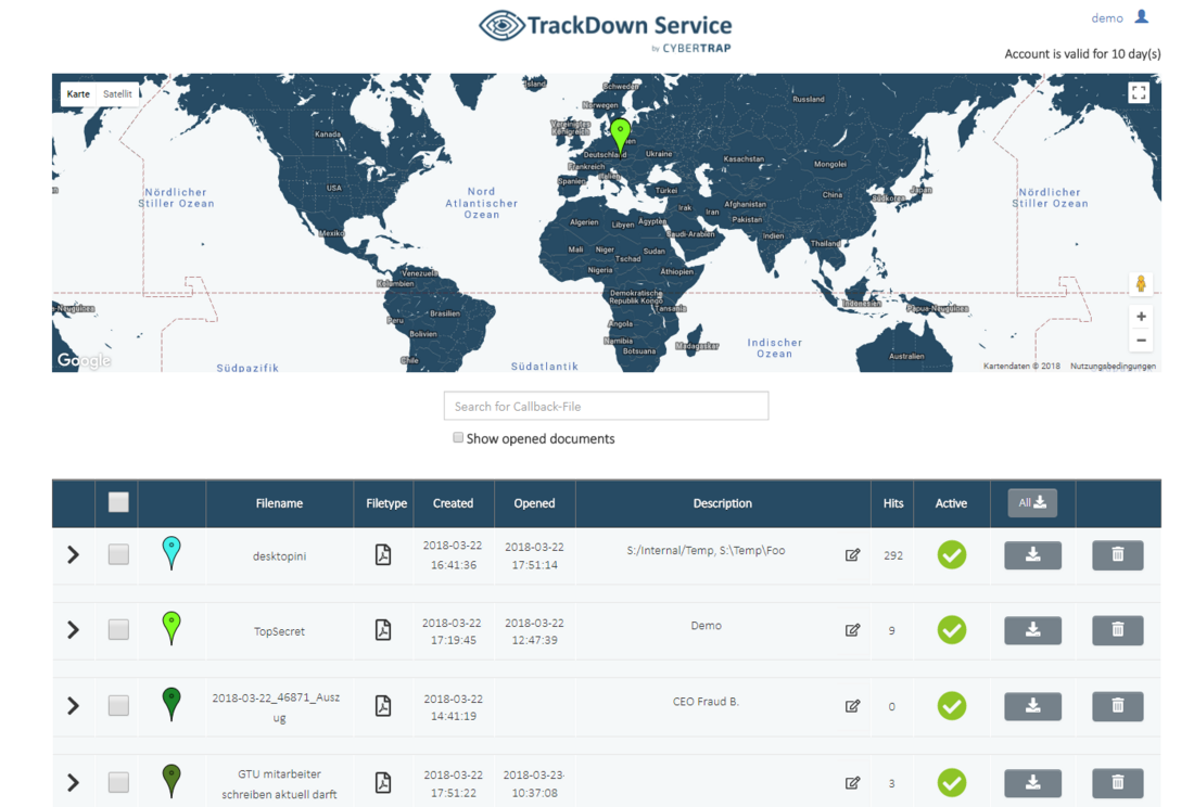 TrackDown Service by Cybertrap - Karte
