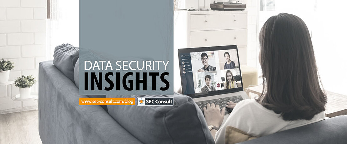 Bild einer Frau am Laptop + Data Security Insights Schriftzug - SEC Consult