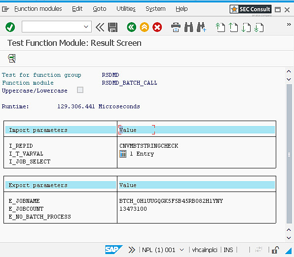 Figure 7: The function module execution succeeded.