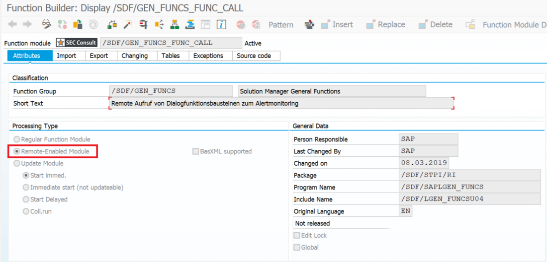 Specs of the function module screen - SEC Consult