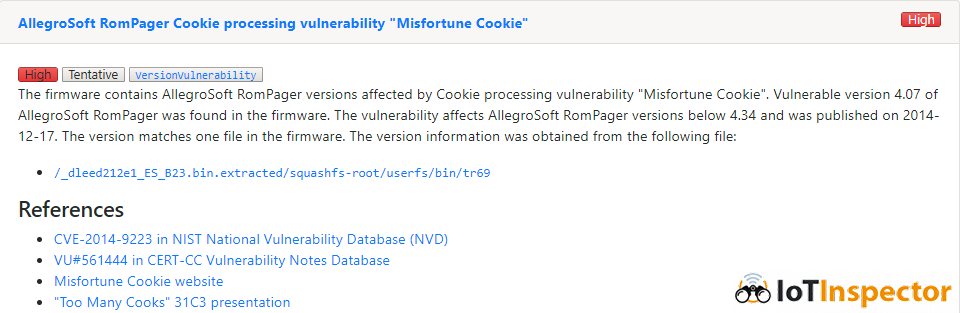 IoT Inspector results: AllegroSoft RomPager “Misfortune Cookie”