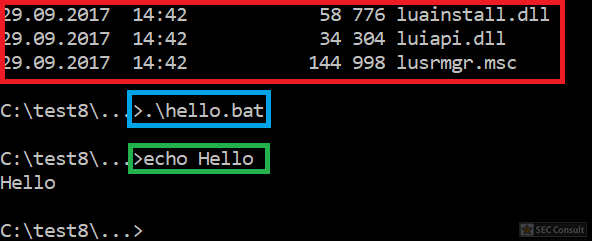 Highlighted code Hello bat Echo hello - SEC Consult