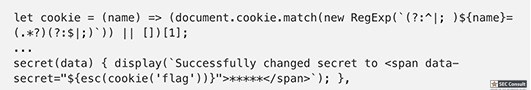 Code snippet shows how to pull the value of the cookie to display on the webpage - SEC Consult