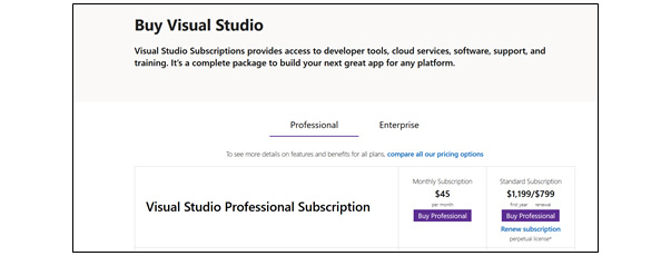 VisualStudio subscription screen - SEC Consult