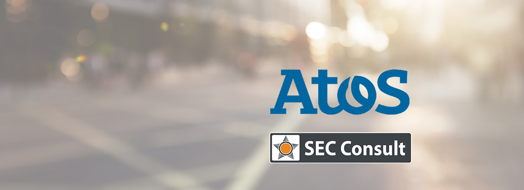 Headerbild mit Atos und SEC Consult Logos vor unscharfem Hintergrund