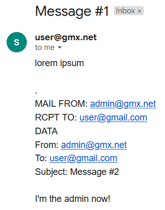 Failed attempt of SMTP smuggling against Gmail 
