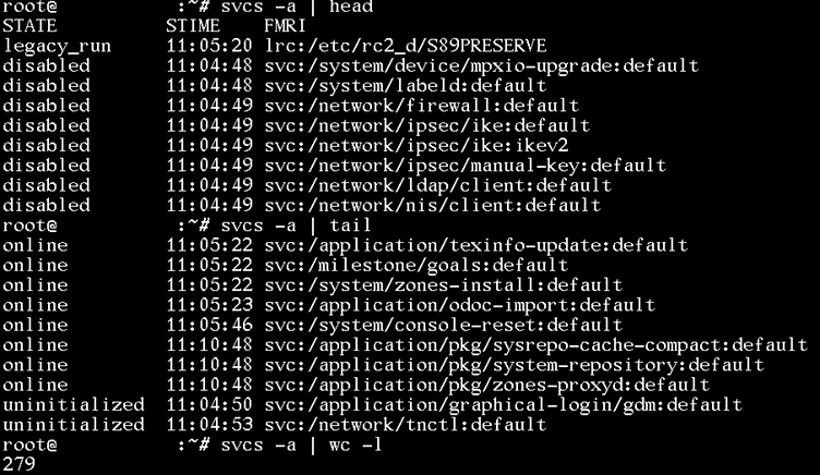 Example of the output from "svcs -a"