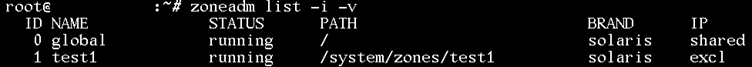 Output of "zoneadm list -i -v" on a test system